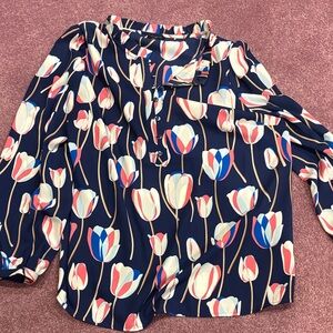 Talbots Floral Navy Blouse Size XLP